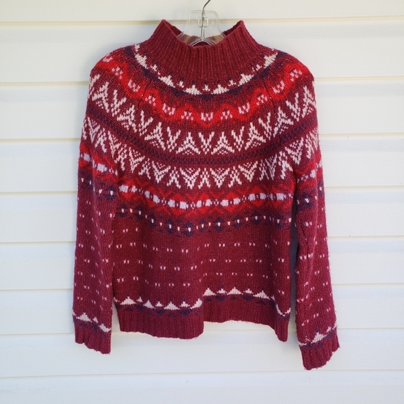 AMERICAN Eagle Fair Isle Pullover Sweater Small Mock Neck Red Nordic - Picture 3 of 11